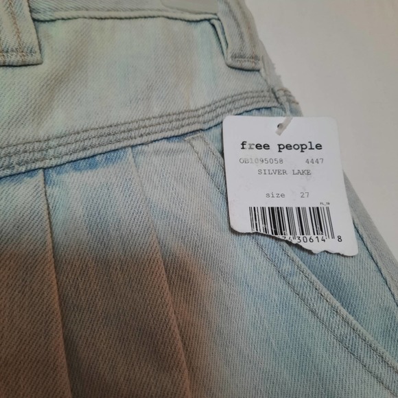 Free People Skirt Silver Lake Denim Mini High Rise Pleated Frayed Hem Size 27 - Picture 6 of 12